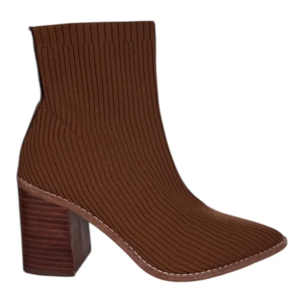 Steven By Steve Madden Nara Sock Booties Camel Brown 7.5‎ Stacked Block Heel - Image 2