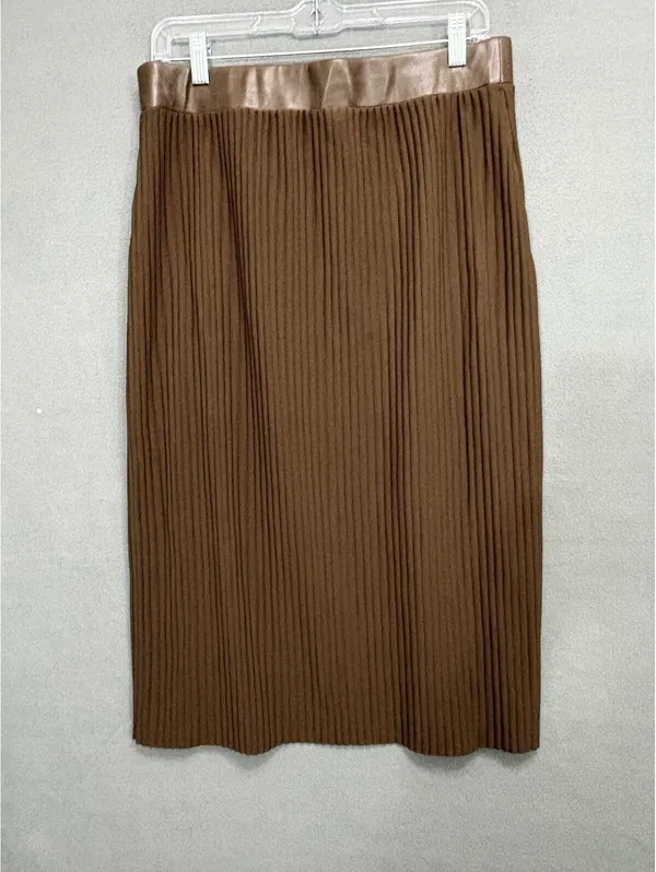 Marc New York Size M Brown Pleated Faux Leather Midi Skirt - Image 3