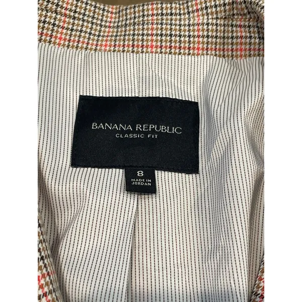 Banana Republic Houndstooth Blazer Size 8 Brown Black Red Classic Fit - Image 6