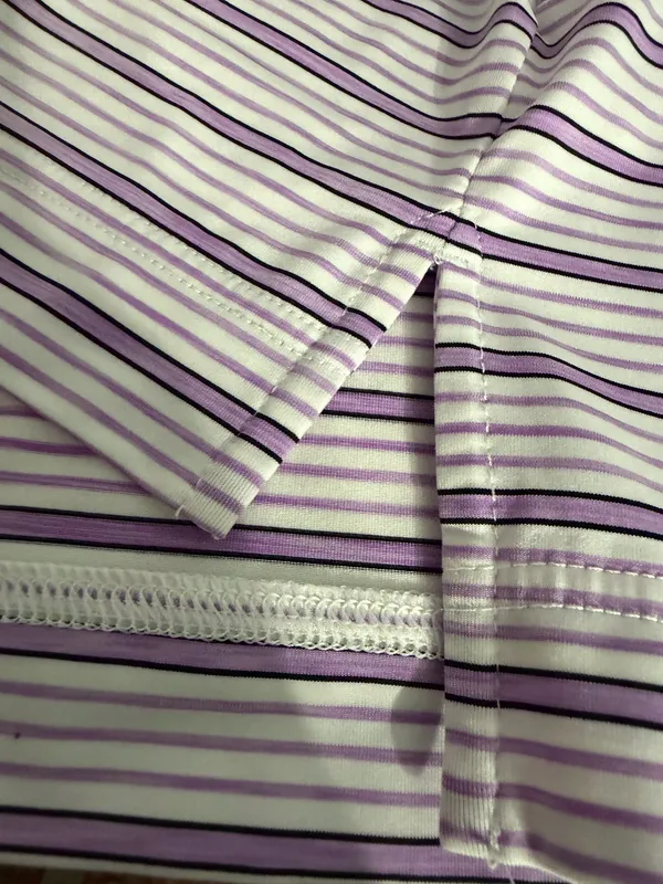 FootJoy Mens Purple & White Striped Short-Sleeve Polo - Image 2