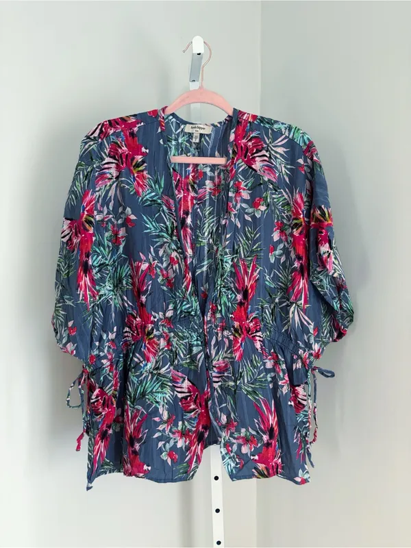 Haute Hippie Claire Kimono Size Small Tropical Floral Peasant Top Bird Print - Image 2
