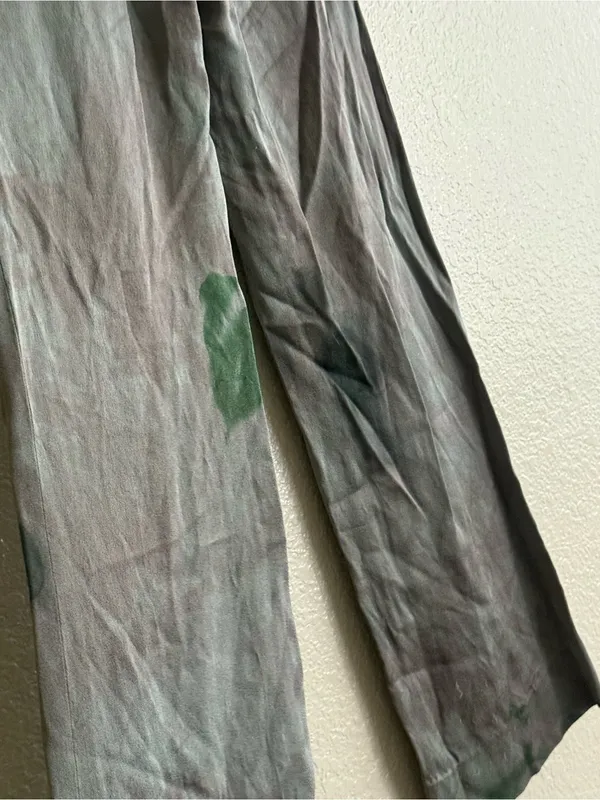Veronica Beard 0 Robinne Wide Leg Pleated Trousers Gray Green Watercolor Artwear - Image 10