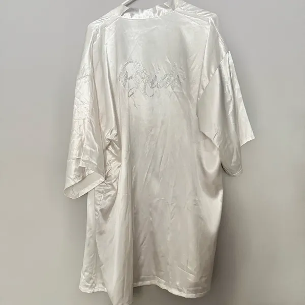 Blingy Rhinestone White Satin Bride Bridal Wedding Robe OS - Image 3