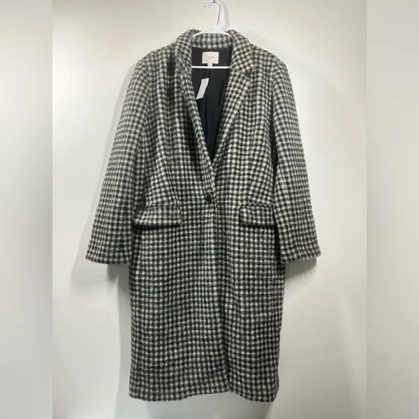 Loft Checked Coat NWT Single Button Lined Soft Cozy Pockets‎ Size XL Black/Cream - Image 3