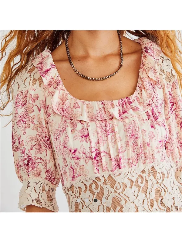 Free People Lucie NWTs Pink Cream Lace Mini Floral Dress size 6 - Image 3