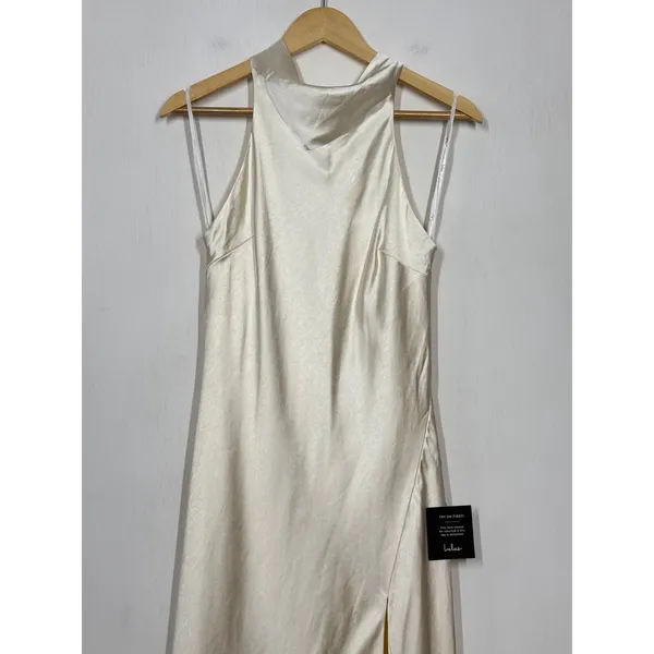 Lulus Exceptional Status Midi Dress Womens Medium Cream Halter Backless Slip NWT - Image 6