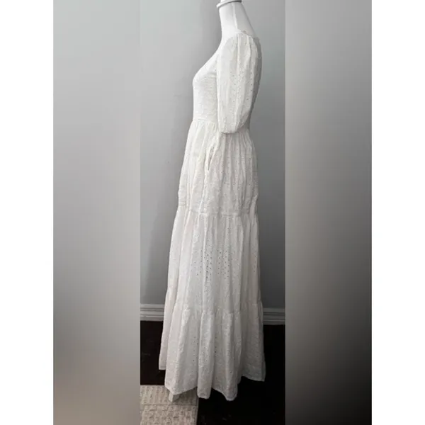 Mille white Eyelet Cotton Maxi Dress summer Women's Size S - Image 11