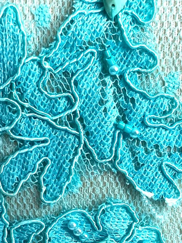 Turquoise Illusion Mermaid Gown Sheer Mesh Floral Lace Appliqués 6 Prom Wedding - Image 11