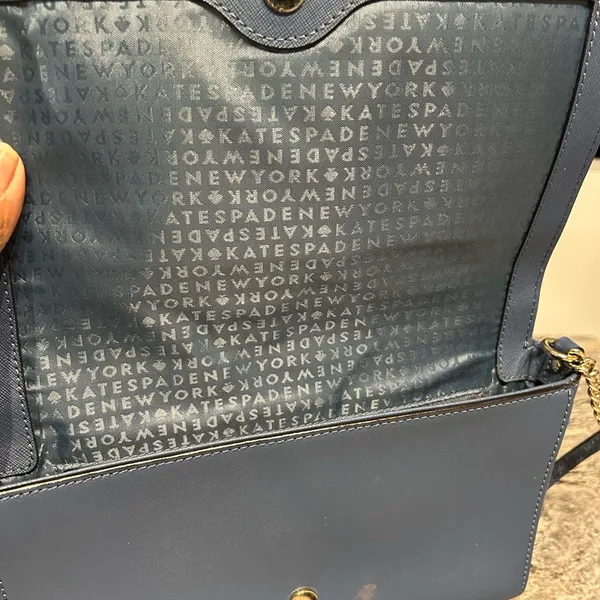 Kate Spade Blue Crossbody Bag gold hardware strap chain with leather - Image 3