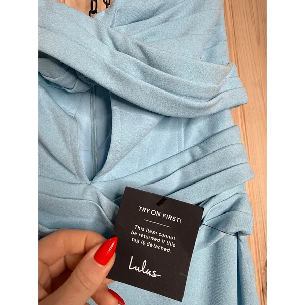 NWT Lulus Elegant Finesse Light Blue Pleated Cutout Maxi Dress Bridesmaid Size S - Image 8