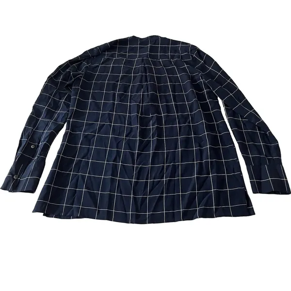 Madewell Silk Lace-up Shirt Blouse Windowpane Plaid Navy White Size Small - Image 3