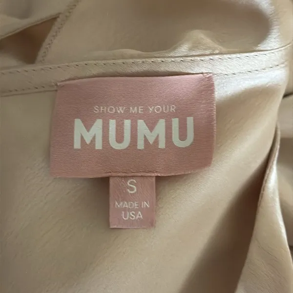 Show Me Your Mumu Samantha Ruffle Wrap Satin Midi Dress Champagne Small‎ - Image 8