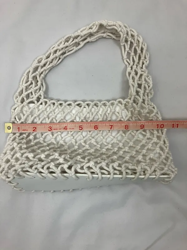 White Mini Macramé Knot Tote Bag Women’s Accessory - Image 4