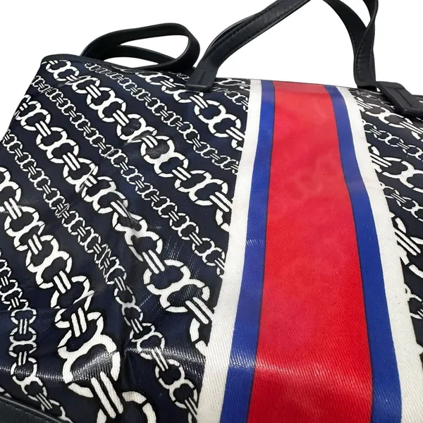 Tory Burch Gemini Link‎ 2 Way Tote Shoulder Bag Navy PVC Leather Gold - Image 7