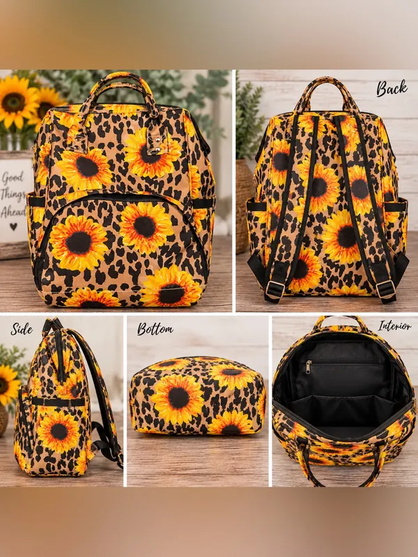 Sunflower Leopard Print Backpack Diaper Bag - Image 2