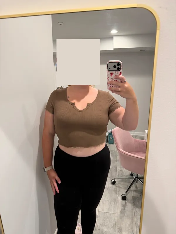 Brown Ribbed Lettuce-Trim Crop Top - Image 2