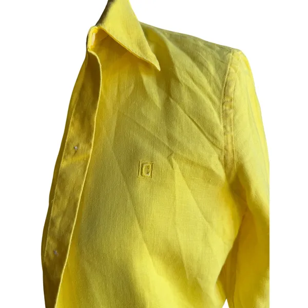 Coastal Summer Yellow 100% Linen Button Front Shirt Small Chaps 1978 - Image 3