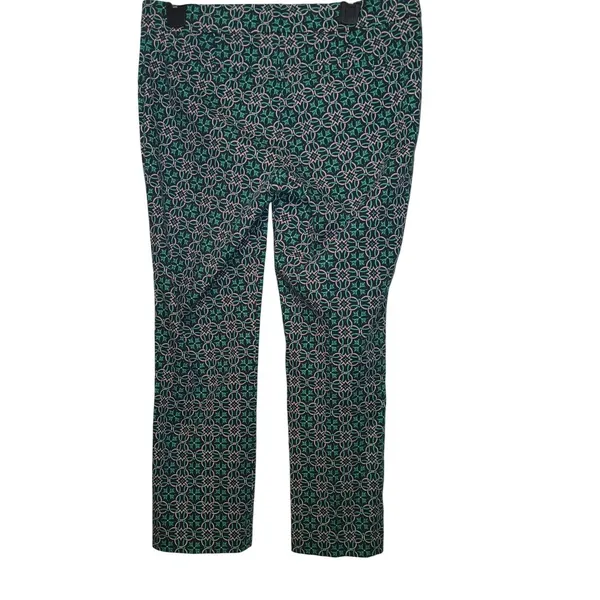 J.Crew Womens Geometric Floral Print Slim Leg Pants Green Navy Pink - Image 2