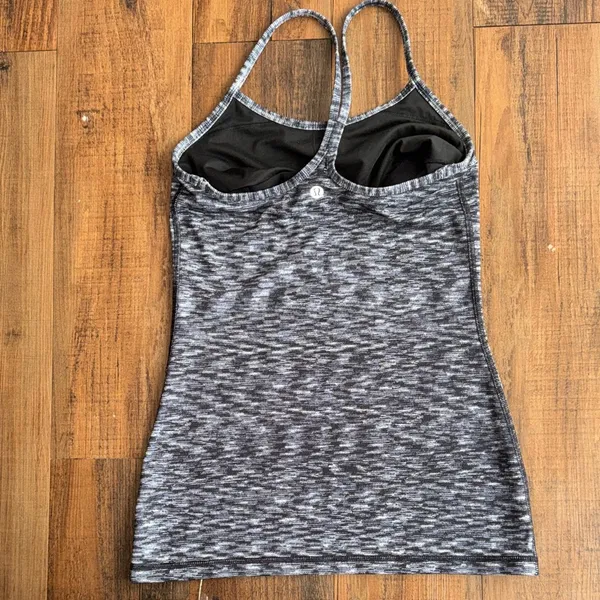 Lululemon Athletica Black and Neon Green Sports Bra with Gray Tank Top - Image 3