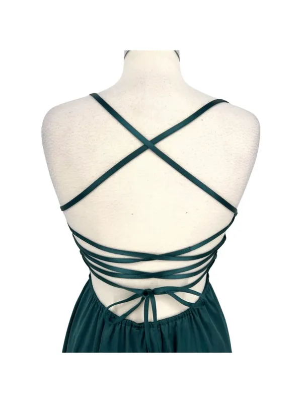 Privy Strappy Back Fit & Flare Mini Dress Size Medium Coquette Jewel Tone Green - Image 6