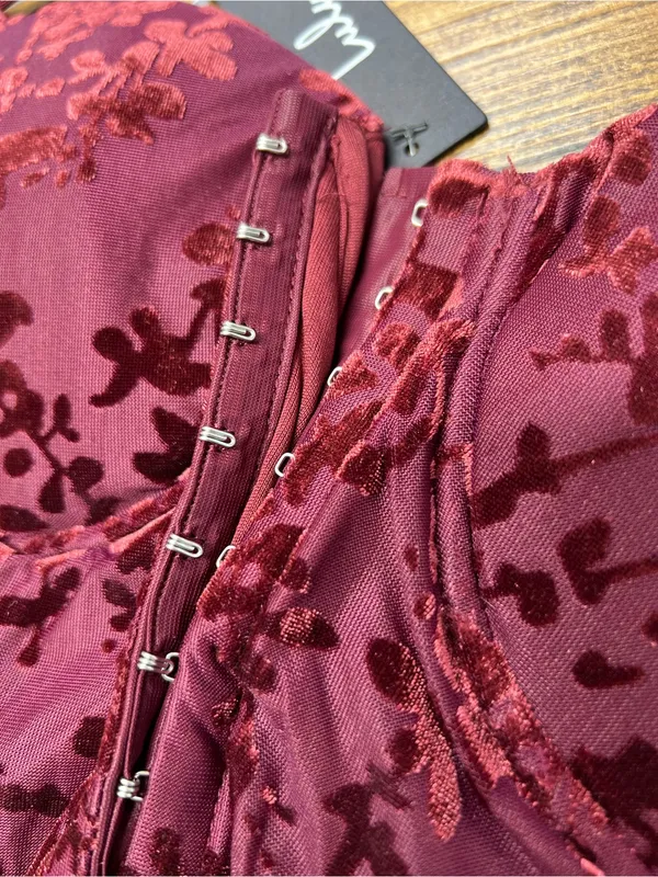Lulus Burgundy Velvet Burnout Corset Top Size Small NWT - Image 5