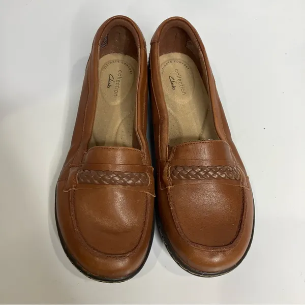 Clarks brown leather loafers slip‎ on loafers business casual comfort women’s 7 - Image 2