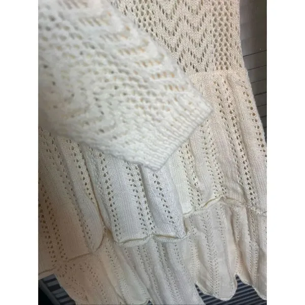 NWT Cynthia Rowley Pointelle Knit Peplum Sweater Dress Cream Size M - Image 15