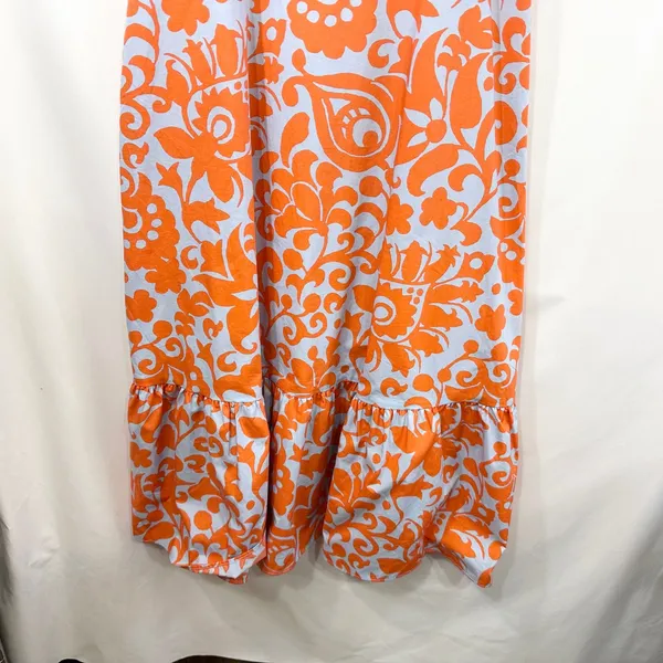 Talbots Size‎ 10 Midi Dress Puff Sleeve Poplin Floral Orange Blue Fit Flare 1526 - Image 8