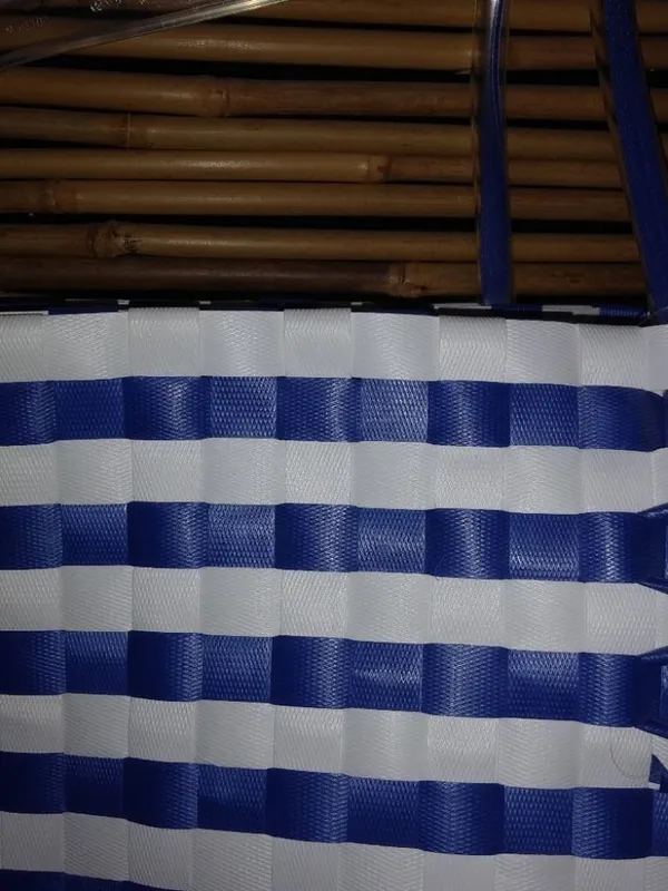 Wax Straw L Seaside Striped Tote Bag in Blue White - Image 3