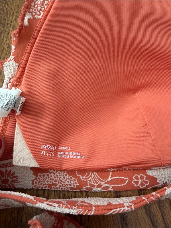 aerie Coral & White Floral Lace Bralette Bikini Set Top XL Bottom Large - Image 3