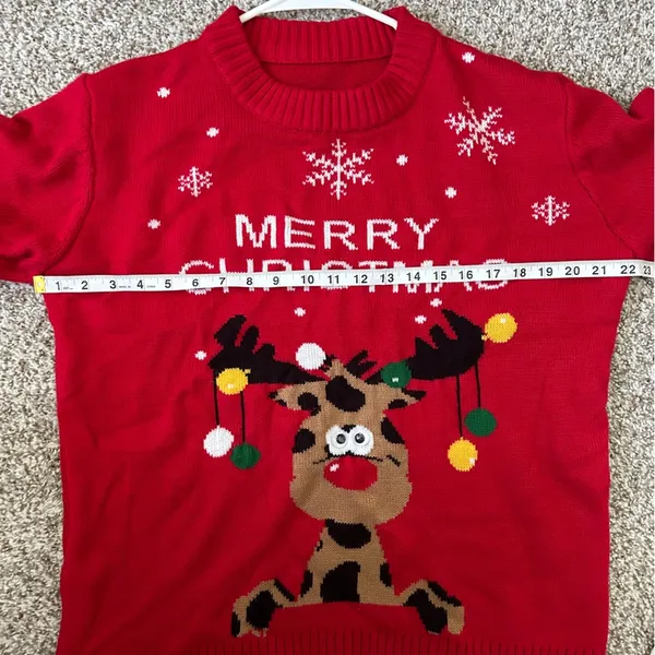 Merry Christmas Red Reindeer Googly Eyes Crewneck Sweater Holiday Ugly Christmas - Image 6