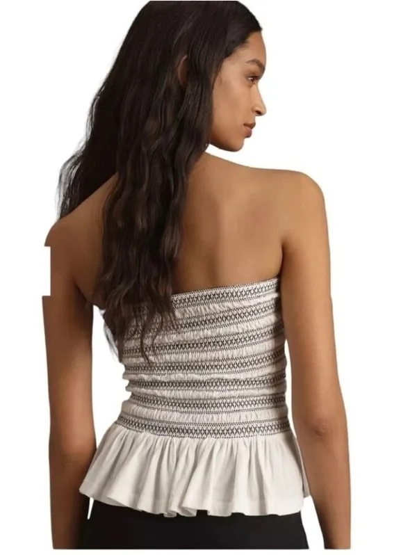 Anthropologie Maeve Tube Top Smocked White Size XLarge Ruffle feminine beach - Image 2