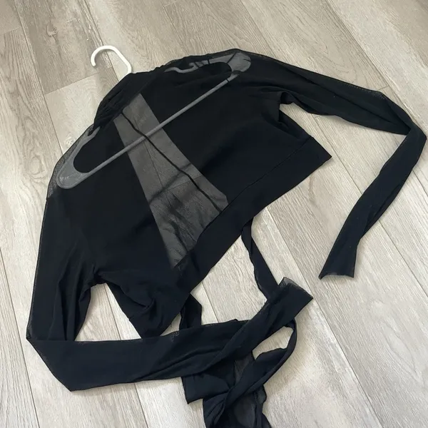 Vintage Sheer Cardigan y2k crop wait tie womens Black (small) dark whimsigoth - Image 4