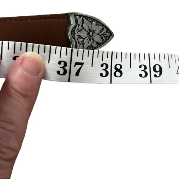 Brushed silver buckle smooth leather belt Brown - Image 6