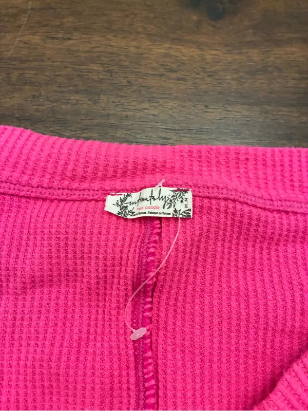 Intimately Free People Bodysuit Medium Hot Pink Long Sleeve Waffle Knit V-Neck - Image 2