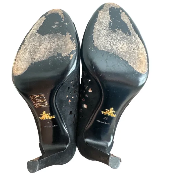 Prada Black Suede Laser Cut Peep Toe Ankle Booties Italy EU 38 US 7.5-8 - Image 8