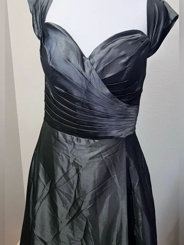 #4 B - 5 Black full-length formal satin dress-Medium -Size 10 - Image 7