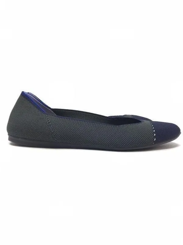 Rothy's The Square Highland Knit Cap Toe‎ Ballet Flats Size 7.5 Navy Blue Green - Image 3