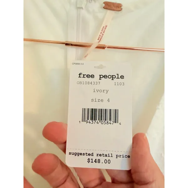 Free People Ponderosa Mini Dress Womens 4 Ivory Boho‎ Lace V-Neck OB1084337 - Image 7