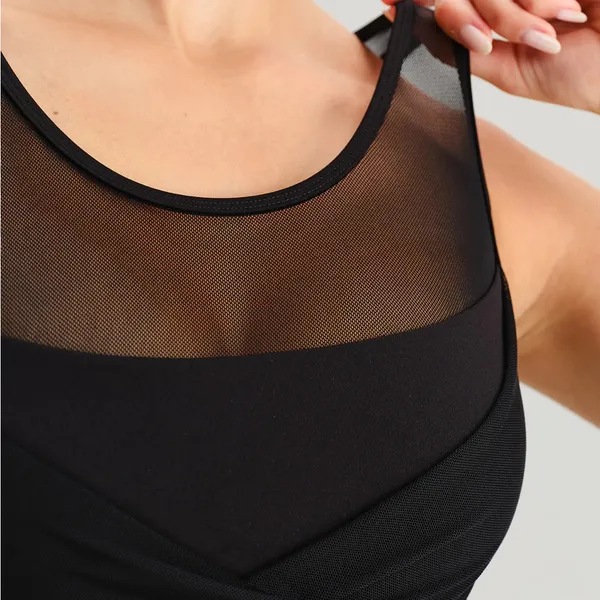 Berlook Activewear Black Mesh Cross-Front Tank Top - Light Support - Image 5