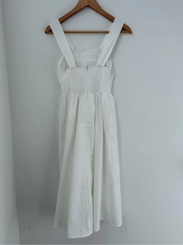Cider Linen Blend Square Neck Shirred White Midi Dress XS NWT Cottagecore - Image 11