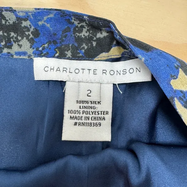 Charlotte Ronson Blue Abstract Floral Silk Mini Skirt Size 2 Summer Lightweight‎ - Image 4