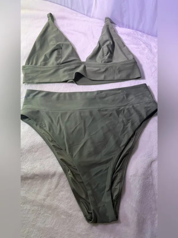 aerie Olive Green Lightweight Shirt-Style Bikini Set - Image 2