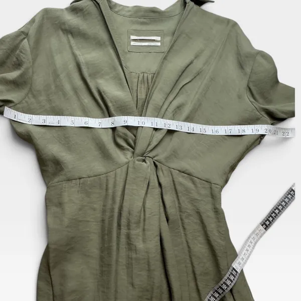 Anthropologie Olive Green Twist Front V-Neck Midi Dress Long Sleeve Size 2 - Image 7