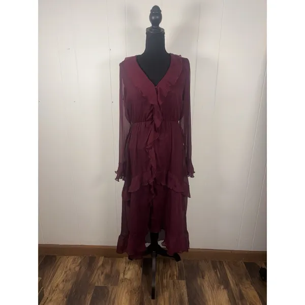 autres filles dress ruffle burgundy EUC medium lined Faux Wrap Midi - Image 3