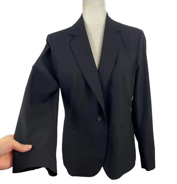 Zara Single Breasted Black Long Classic Fit Blazer Jacket Shoulder Pads Size 10 - Image 4