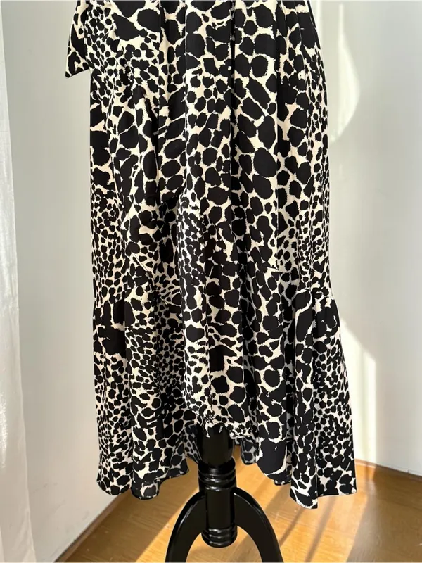 NWT Who What Wear Swirling Leopard Wrap Ruffle High Low Maxi Dress XS - Image 11