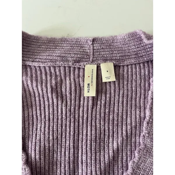 Anthropologie Moth Women’s Sweater Small Lilac Knit Tie Front V Neck Pullover - Image 6