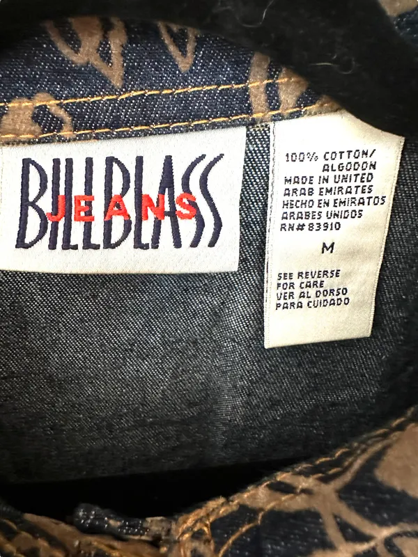 Bill Blass Vintage Denim Floral Contrast Chore Jean Jacket Size M - Image 3