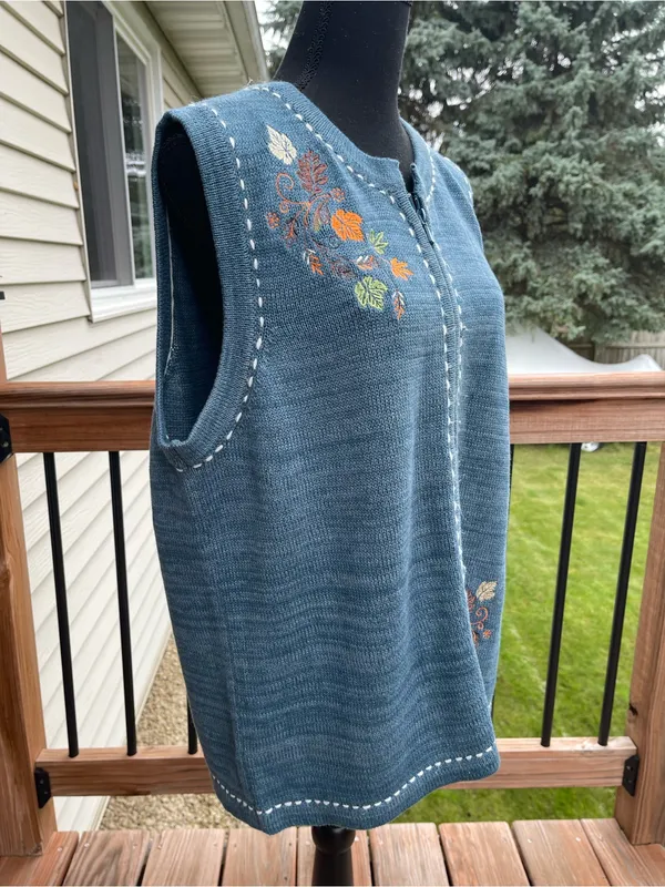 Vtg 90s Blair Womens Sweater Vest Fall Embroidered Full Zip Cottagecore Large - Image 4